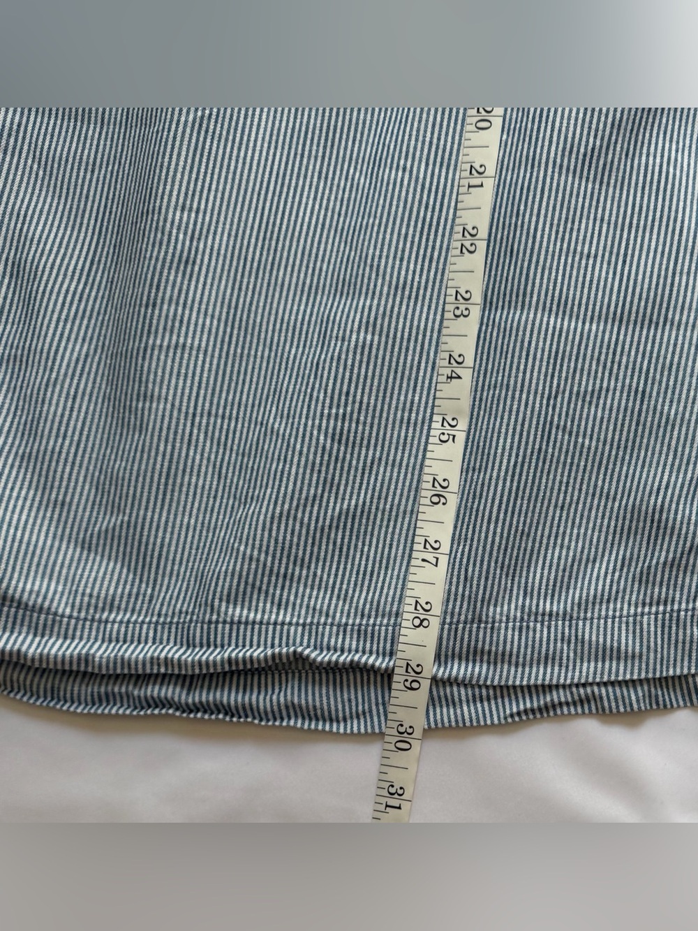 Lands’ End Womens Skirt Midi Large Pull On Fabric Belt Blue White Stripe Pockets - Picture 8 of 13